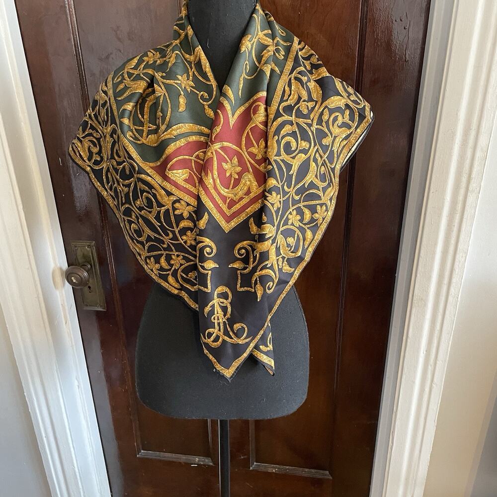 RALPH LAUREN SIGNED SCARF OLD MONEY CLASSY DESIGNER VINTAGE 100% SILK ITALY - Picture 12 of 12
